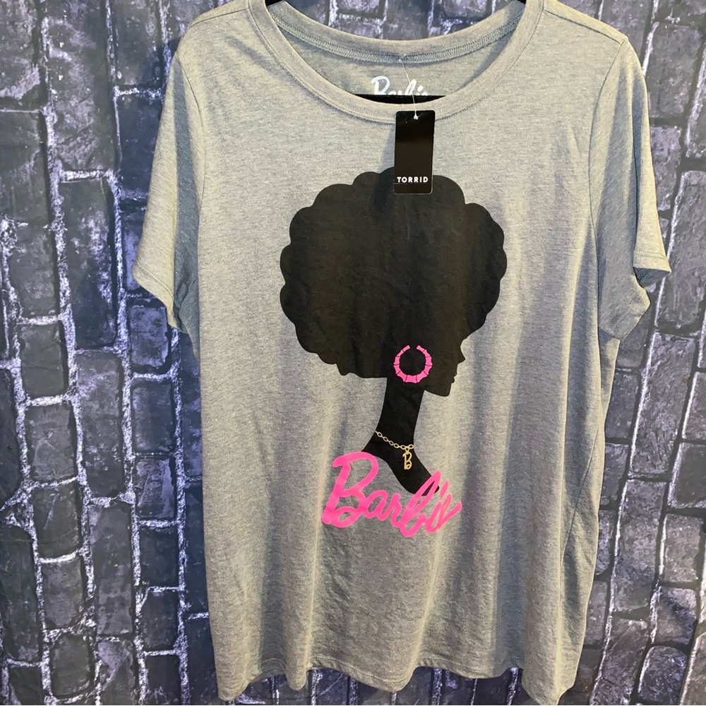 TORRID Slim Fit BARBIE AFRO Plus Crew T-Shirt Sz1X Grey